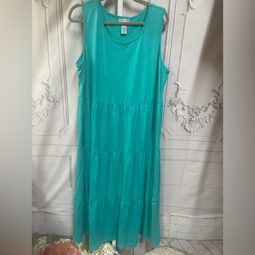 Catherines Turquoise Sleeveless Maxi Dress 18/20W 1x Cotton